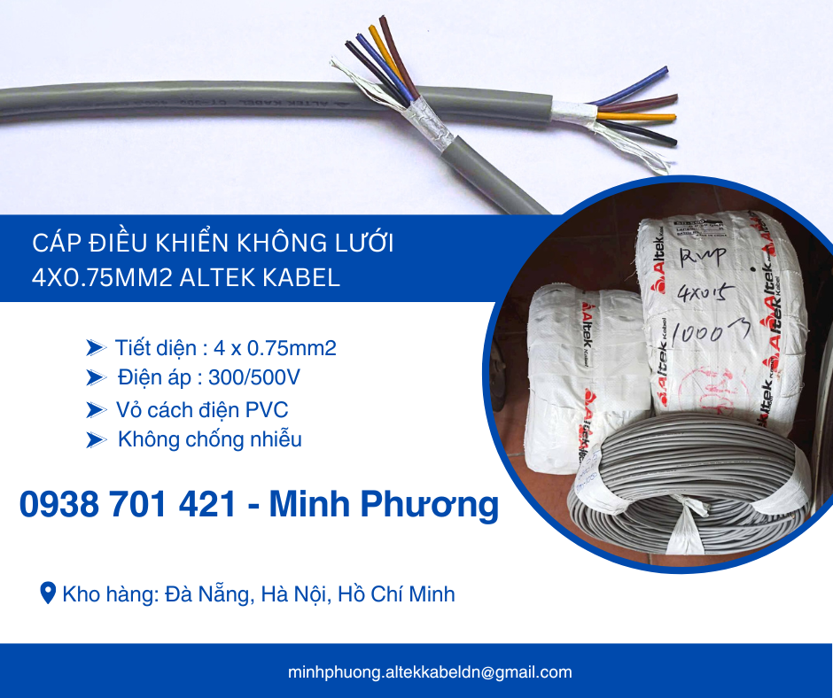Dây cáp điện không lưới 4x0.75mm2 Altek Kabel Đắk Lắk, Đắk Nông, Lâm Đồng